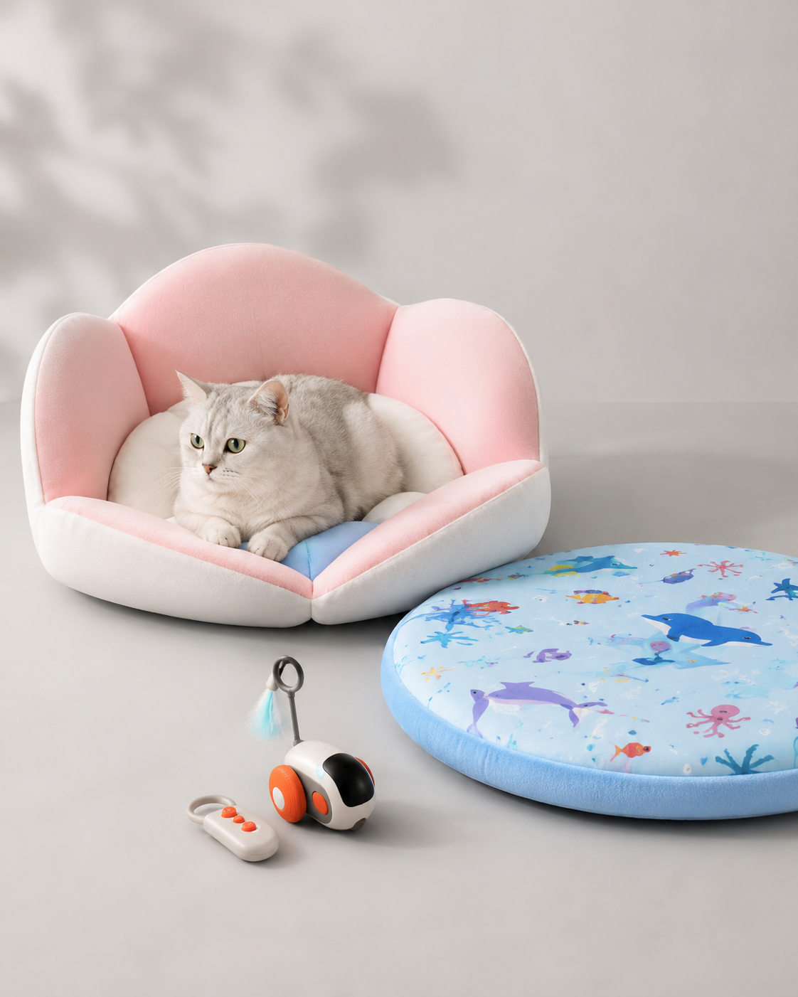 FurryLoversPet™ Cat Summer Fun Bundle | Cooling Mat + RC Car Toy + Cozy Bed
