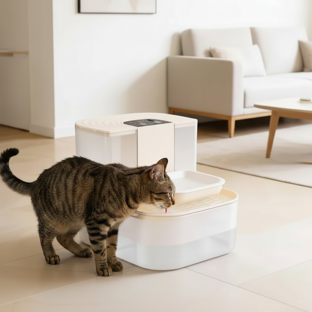 Fuente lifestyle con gato